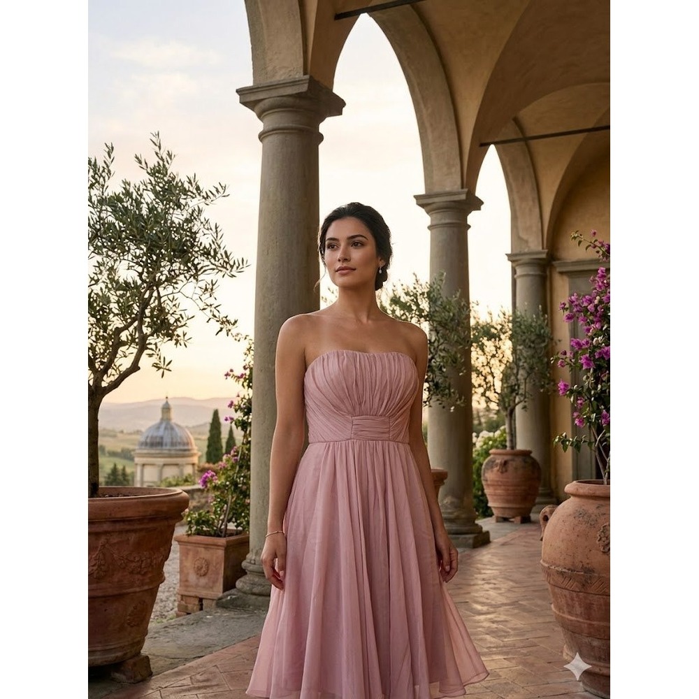 Suzy Chin for Maggy Boutique lilac Pink Chiffon Strapless Midi Dress Size 6